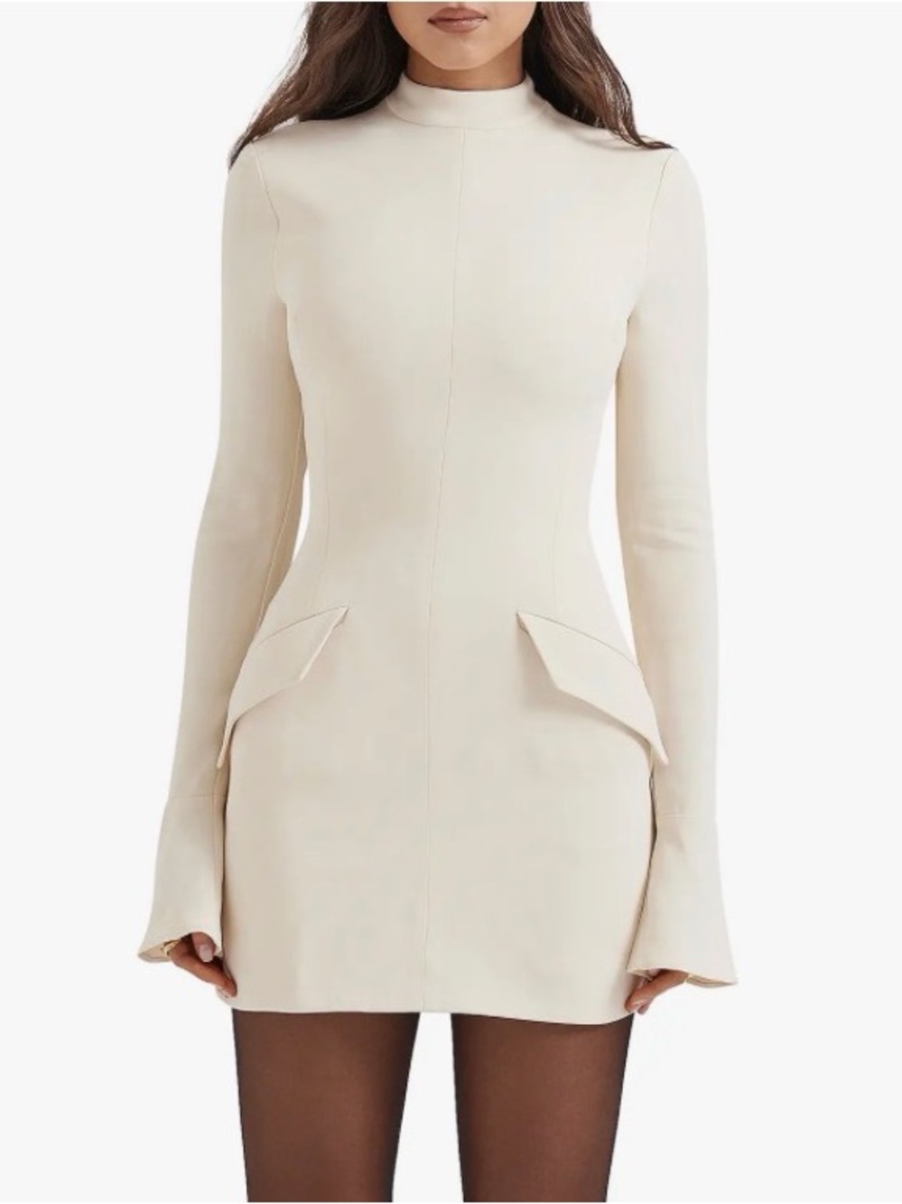 House of CB Mahalia Cream Long Sleeve Bodycon Mini Dress